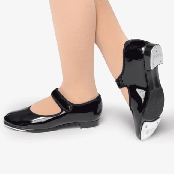 Theatrical girls black tap dance shoes with velcro strap easy on & off size 9. H - Picture 10 of 10